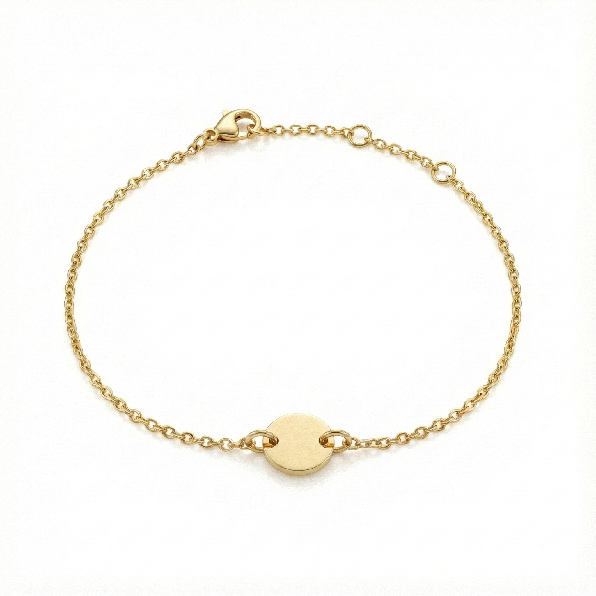 Bracelet chaîne fine dorée avec disque central lisse